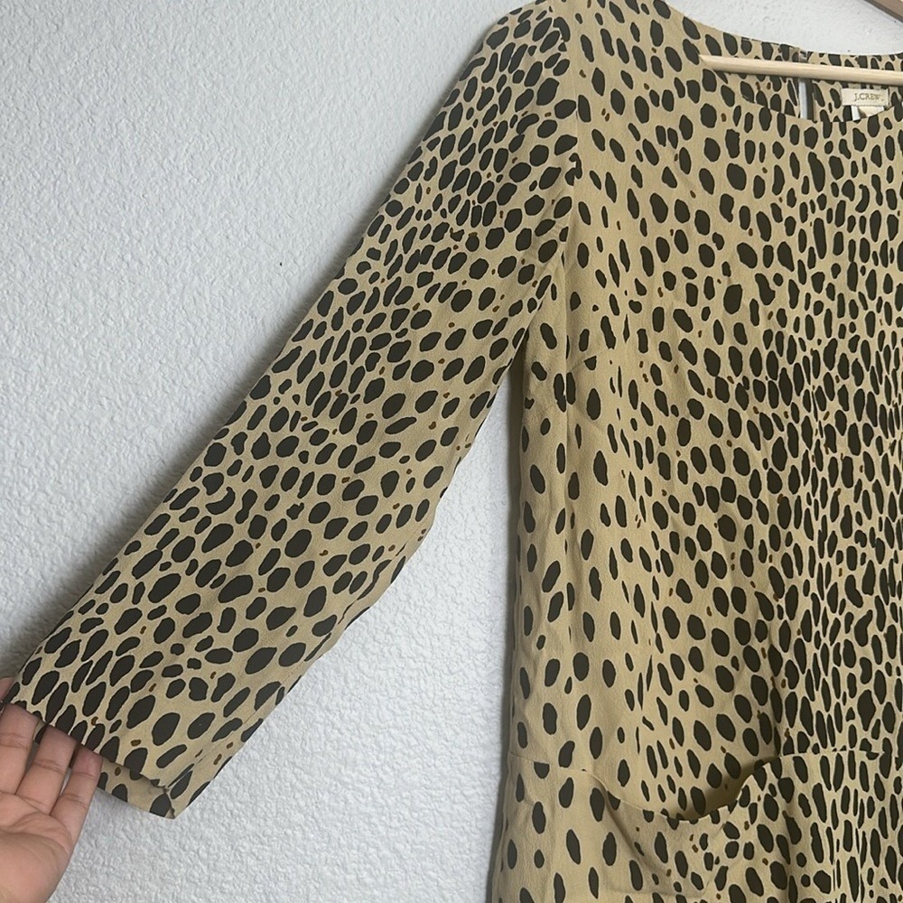 J. Crew Jules Mini Dress Lined Cheetah Tan Black 3/4 Sleeve‎ Size 2 - Picture 3 of 14
